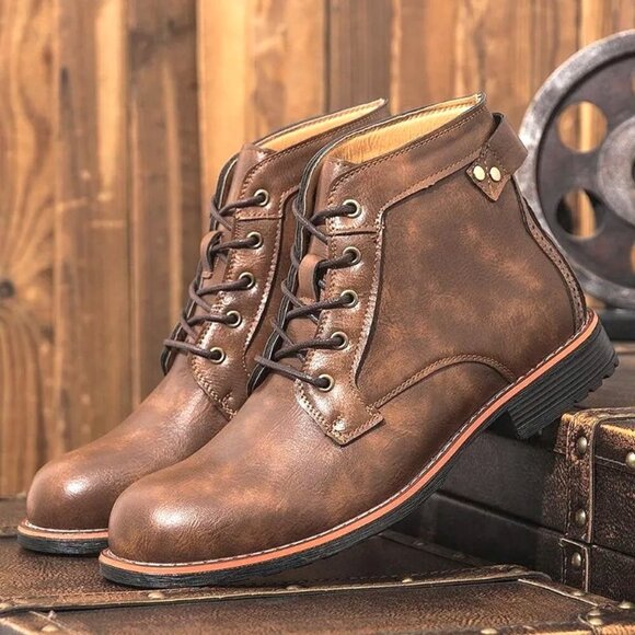 Men's US 8-9 Light Brown Ankle Booties Lace Up Dress Boots Office Chukka Lightwe - Picture 1 of 7